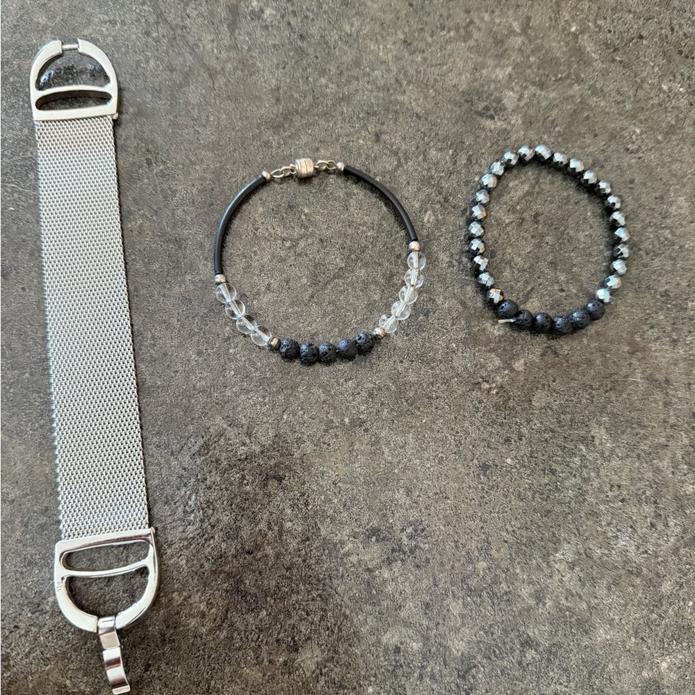Silver Mesh Bracelet and Beaded Bracelets Set